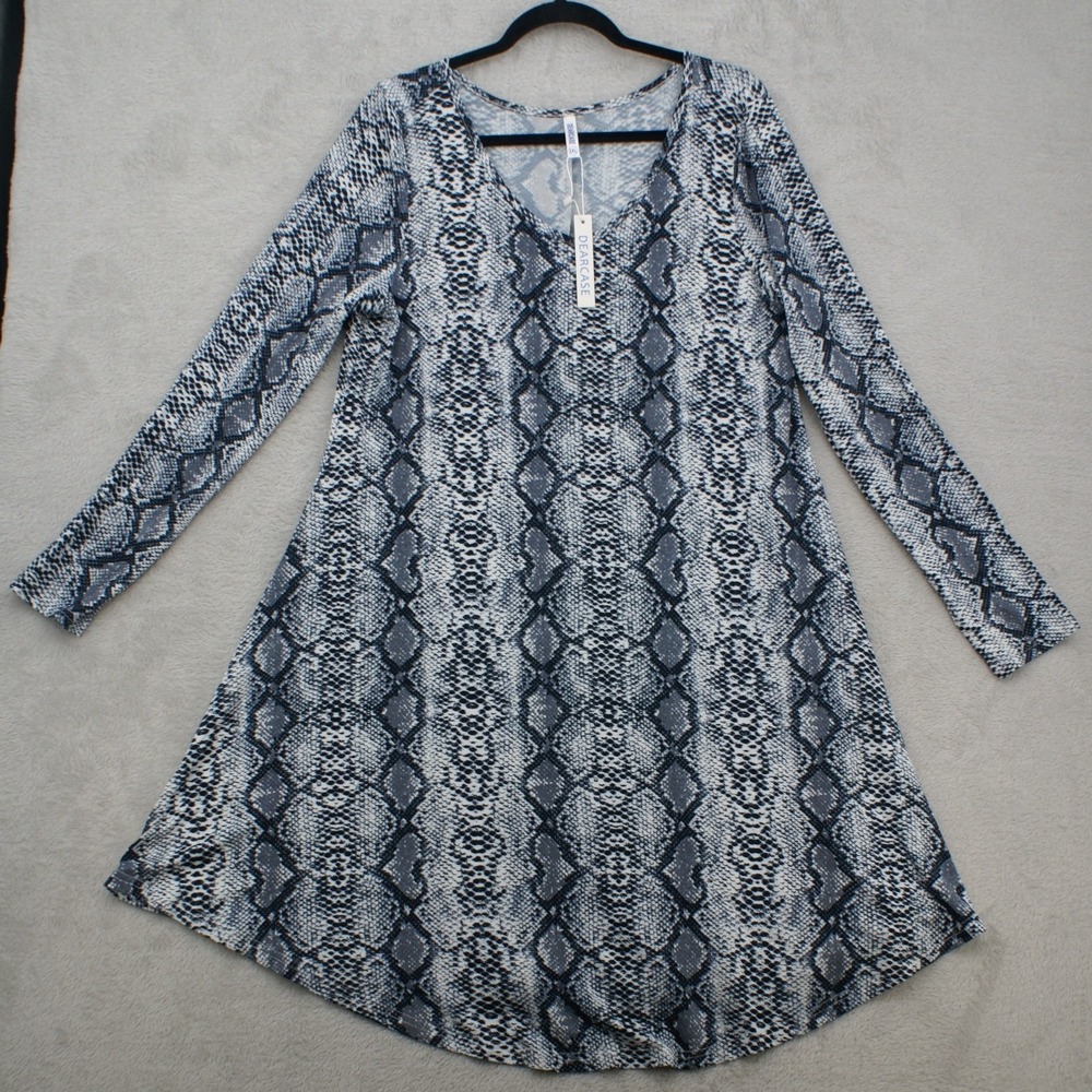 DEARCASE 2XL Grey Snakeskin Print V-Neck Long Sleeve Swing A-line Dress NWT